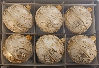 KOULE, skleněná, skořápka, zlatý plastický dekor