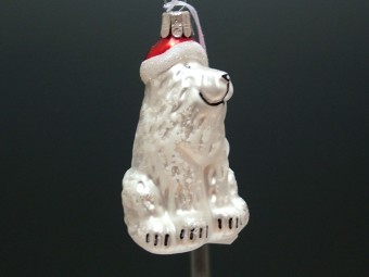 PES S ČERVENOU ČEPICÍ, FORMA, BÍLÝ, MAT, BÍLÝ LEM, DEKOR