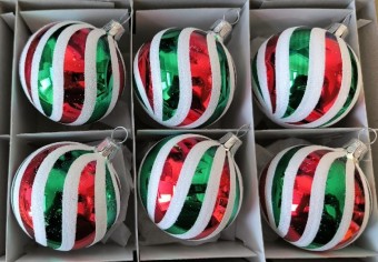 KOULE, skleněná, červeno-zelený retro dekor