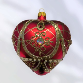SRDCE VELKÉ, skleněné, forma, červené, zlatý dekor