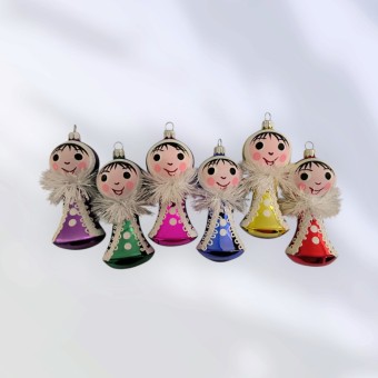 PANENKA ZVON, skleněná, volně foukaný tvar, retro dekor