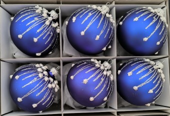 KOULE, skleněná, tmavě modrá, mat, plastický dekor