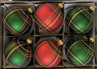 KOULE, skleněná, sortiment červenozelený, dekor káro