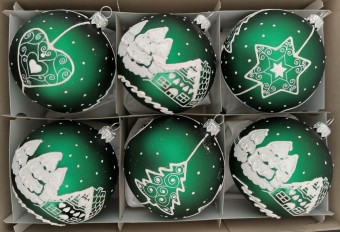 KOULE/SORTIMENT, skleněná, zelený, bílý dekor