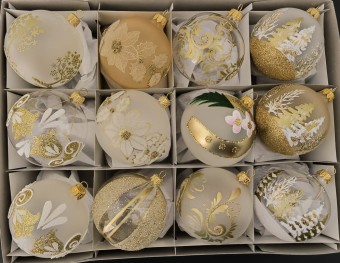 KOULE/SORTIMENT zlatých dekorů, 8 cm