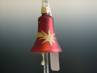 ZVONEK, SKLENĚNÁ VÁNOČNÍ OZDOBA, BORDÓ, DEKOR KOMETY