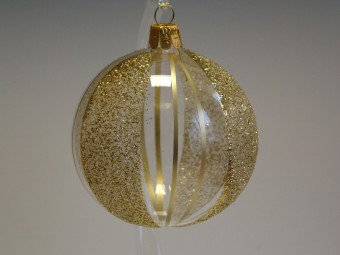 KOULE, SKLENĚNÁ VÁNOČNÍ OZDOBA, ČIRÁ, ZLATÝ DEKOR