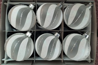 KOULE, SKLENĚNÁ VÁNOČNÍ OZDOBA, PRŮHLEDNÁ, BÍLÁ, DEKOR