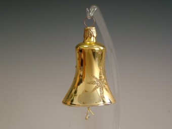 ZVONEK, SKLENĚNÁ VÁNOČNÍ OZDOBA, ZLATÝ, DEKOR HVĚZD