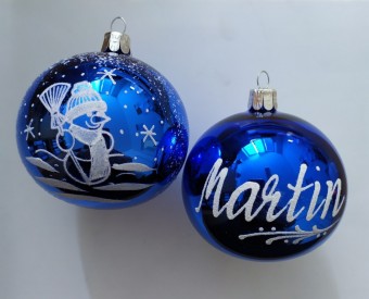 KOULE TM. MODRÁ, LESK, SNĚHULÁK, BÍLÝ POSYP