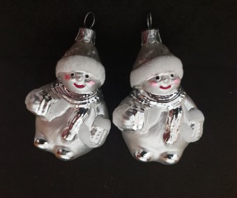 SNĚHULÁK, skleněná ozdoba, forma, bílý, lesk/mat, dekor